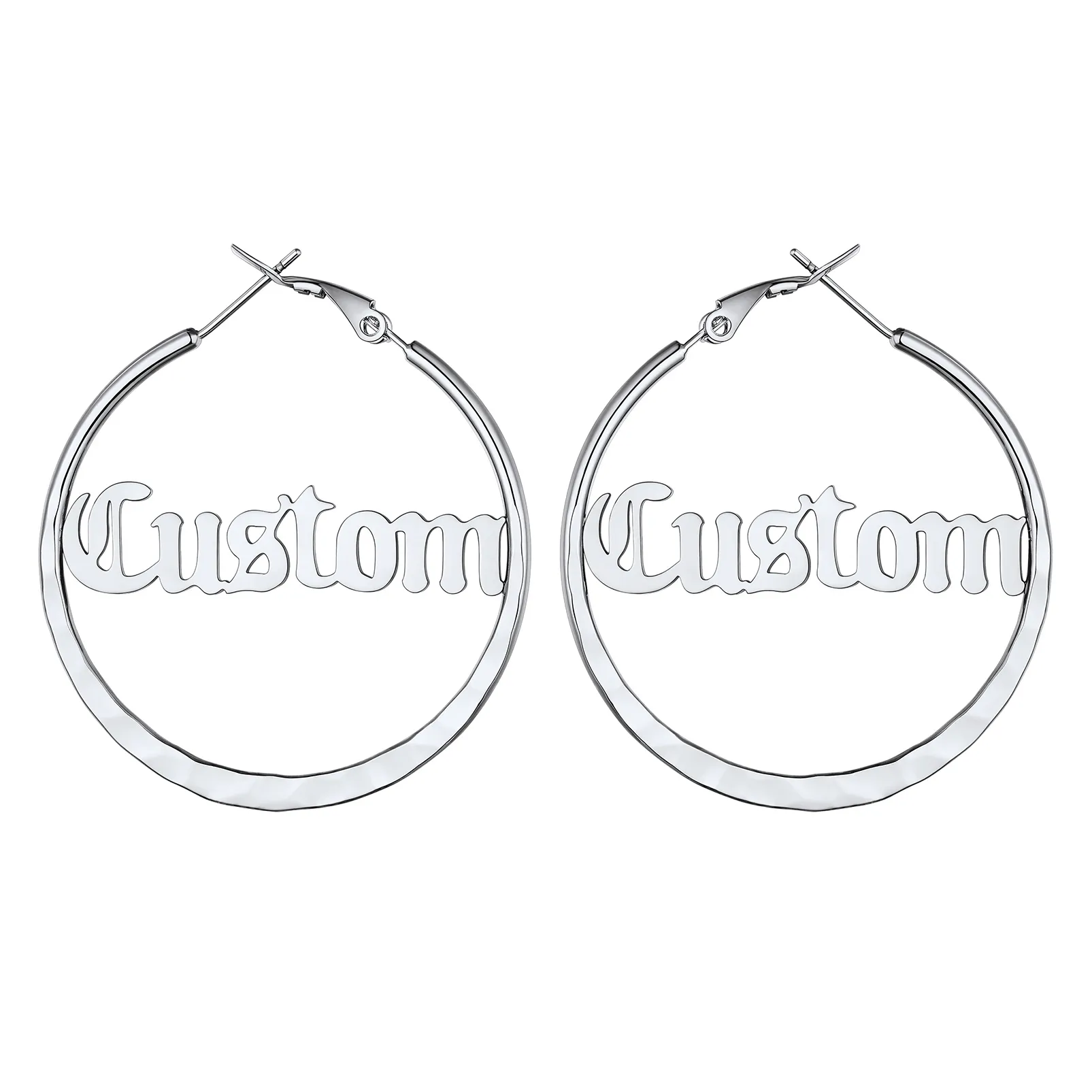 Créoles Rondes Personnalisées avec Double Nom pour Femmes 30/40/60/80mm