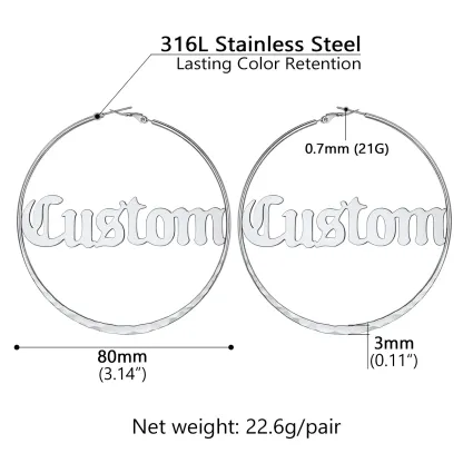 Créoles Rondes Personnalisées avec Double Nom pour Femmes 30/40/60/80mm