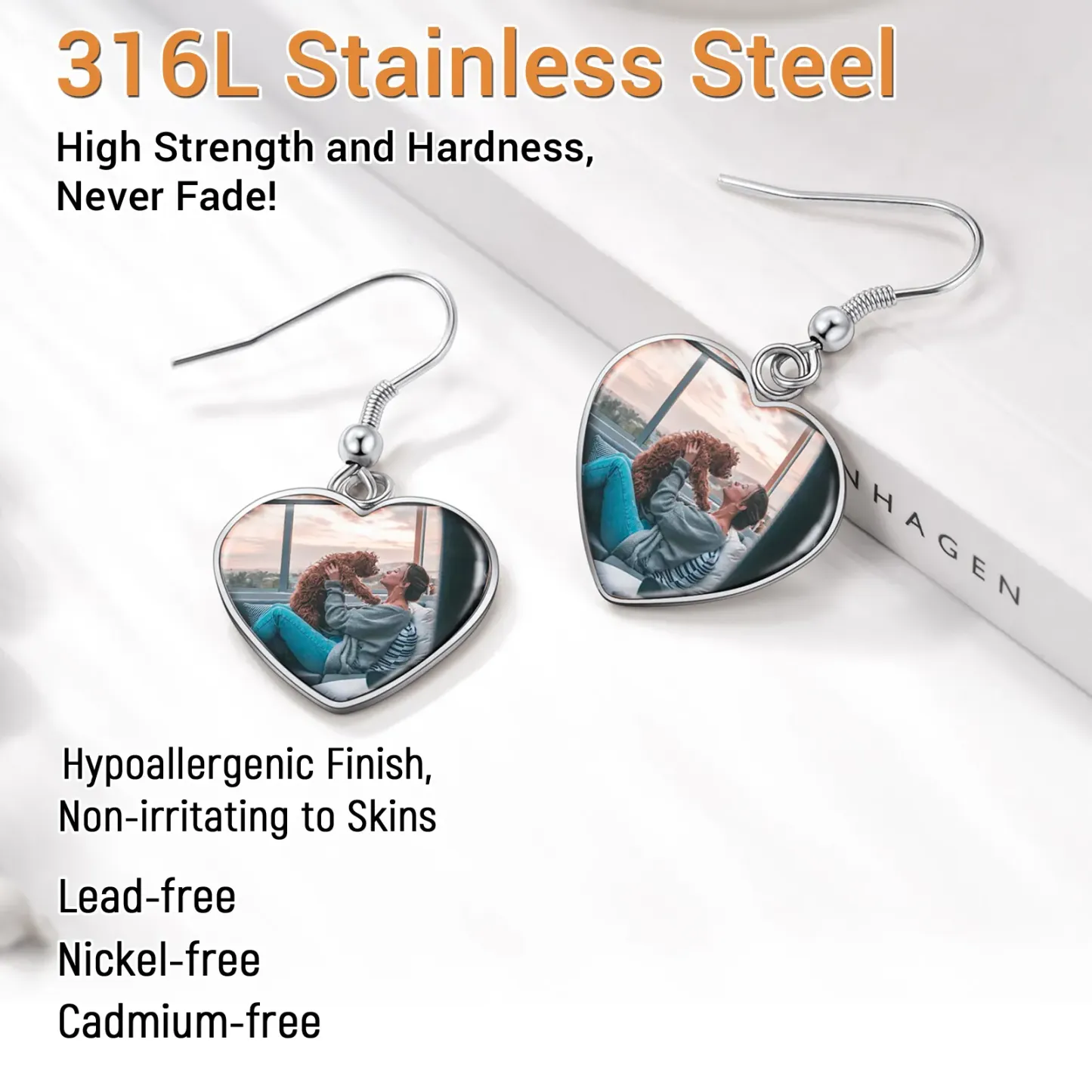 Boucles d'Oreilles Pendantes Coeur Personnalisées avec Photo Détail