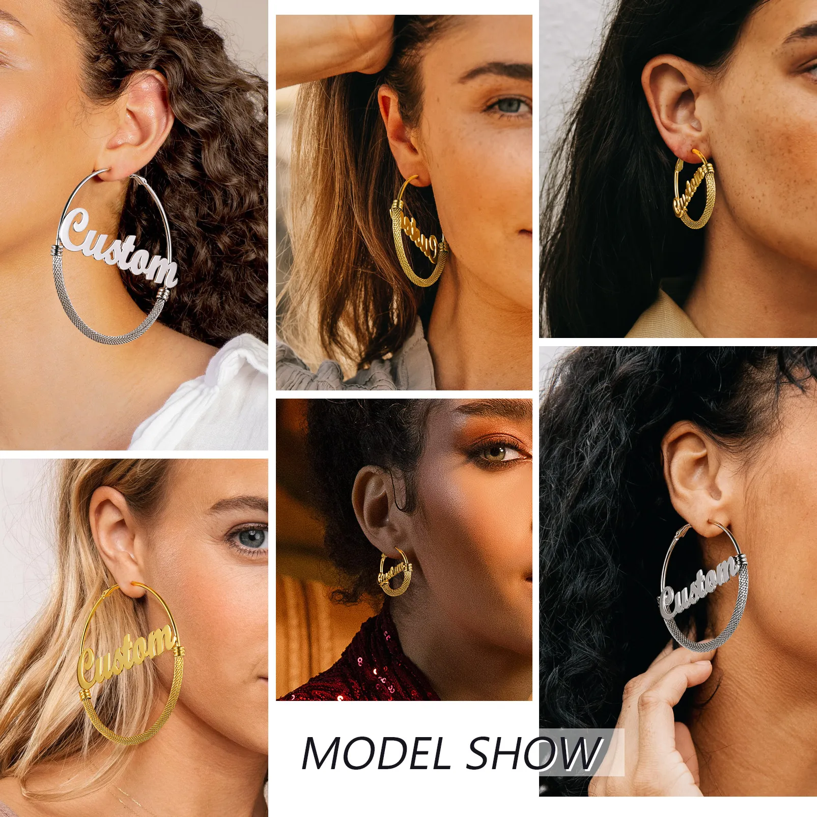 Créoles Tendance Personnalisées avec Nom pour Femmes 30/40/60/80mm Collection