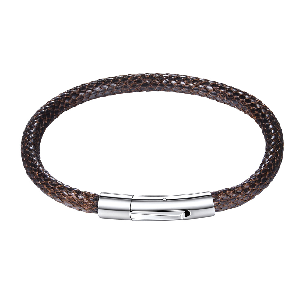 Bracelet en Cuir Tressé Personnalisé avec Fermoir Magnétique Marron