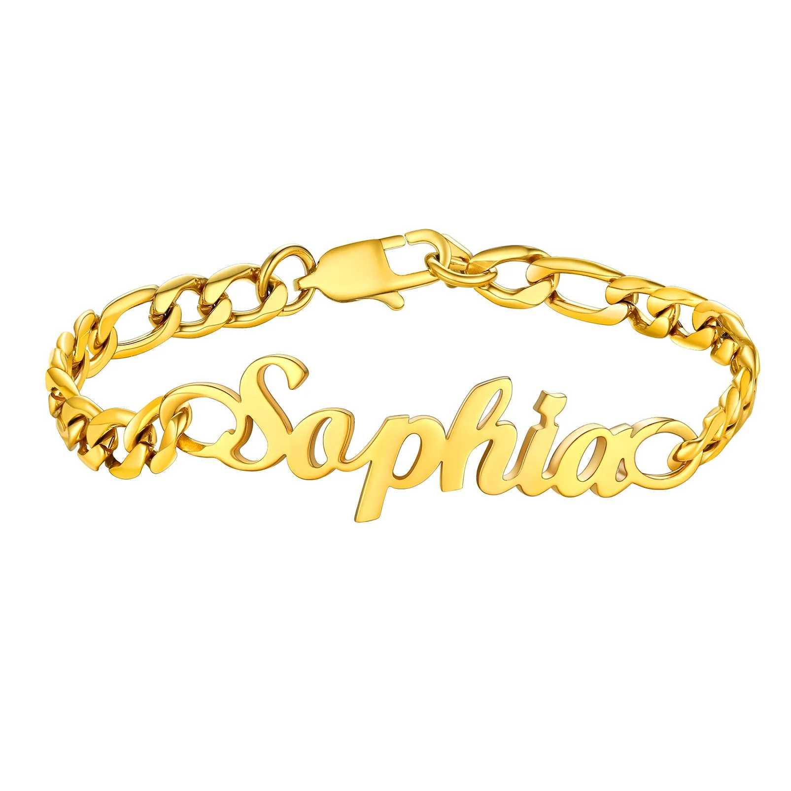  Bracelet Chaîne Figaro Personnalisé Or