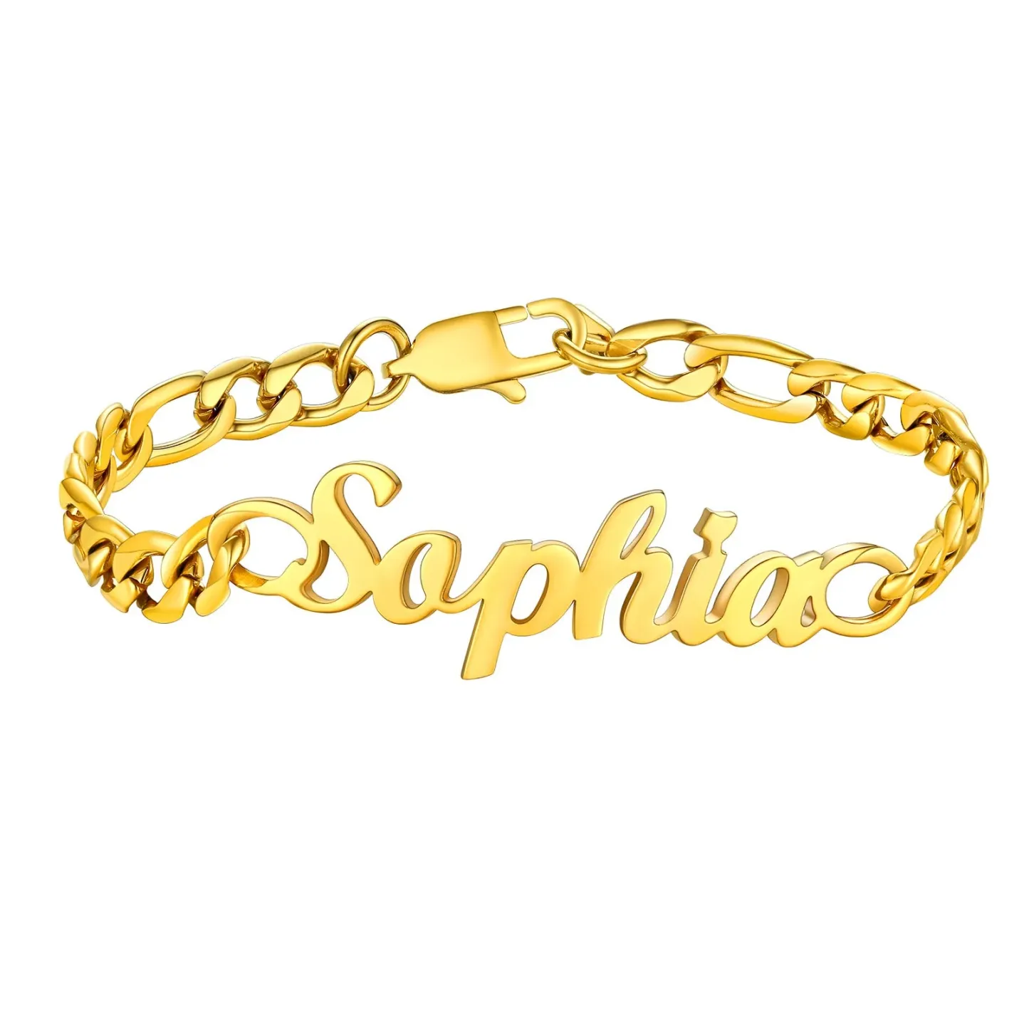  Bracelet Chaîne Figaro Personnalisé Or