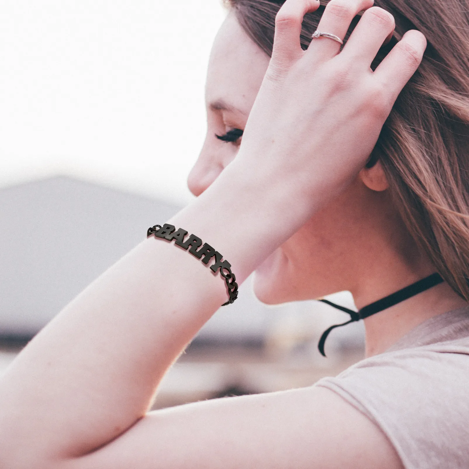 Bracelet Chaîne Cubaine Personnalisé avec Nom Noir