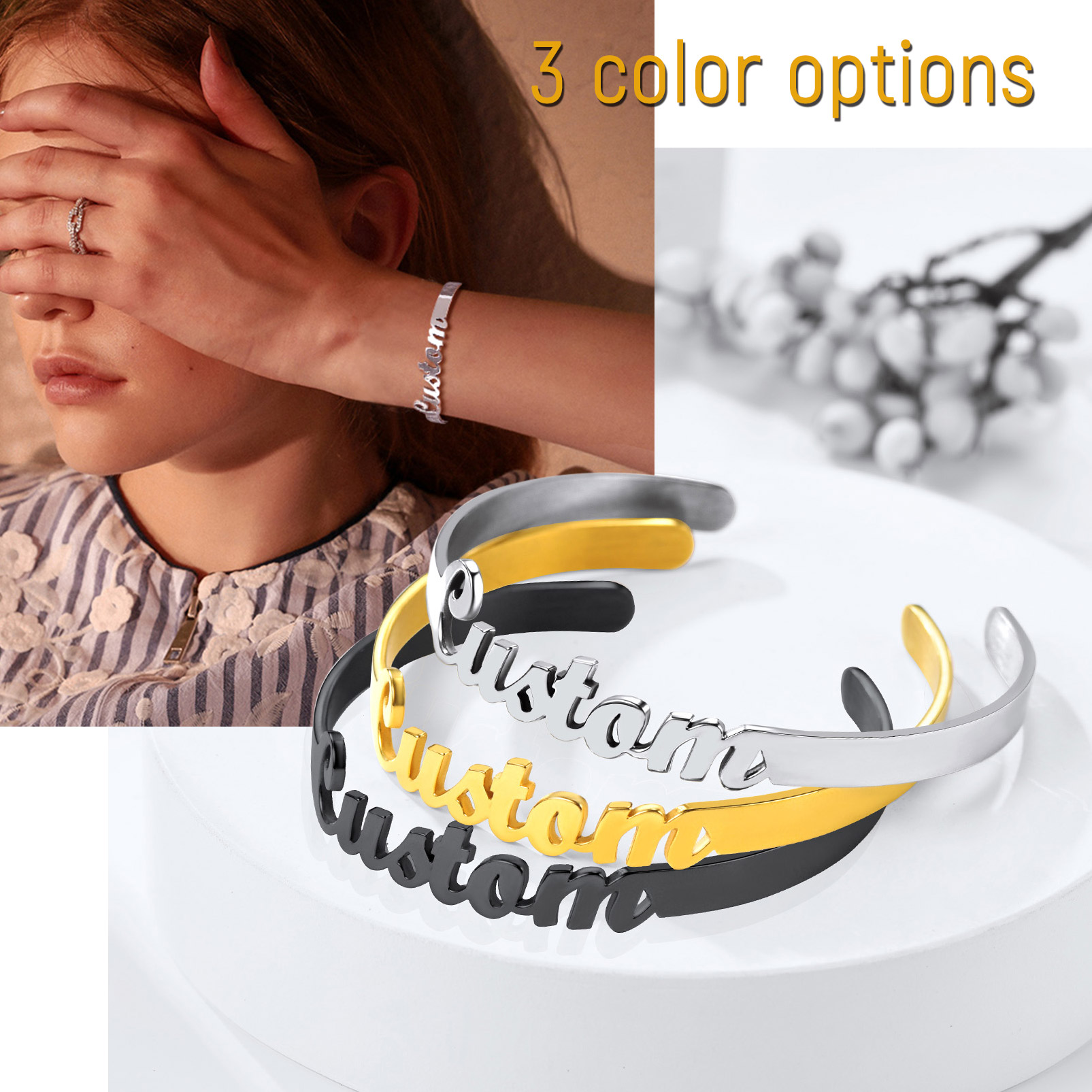  Bracelet avec Nom en Acier Inoxydable 316L 