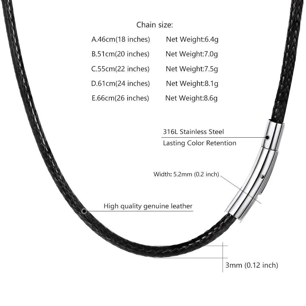 Collier Personnalisé en Cuir Imperméable avec Chaîne Taille