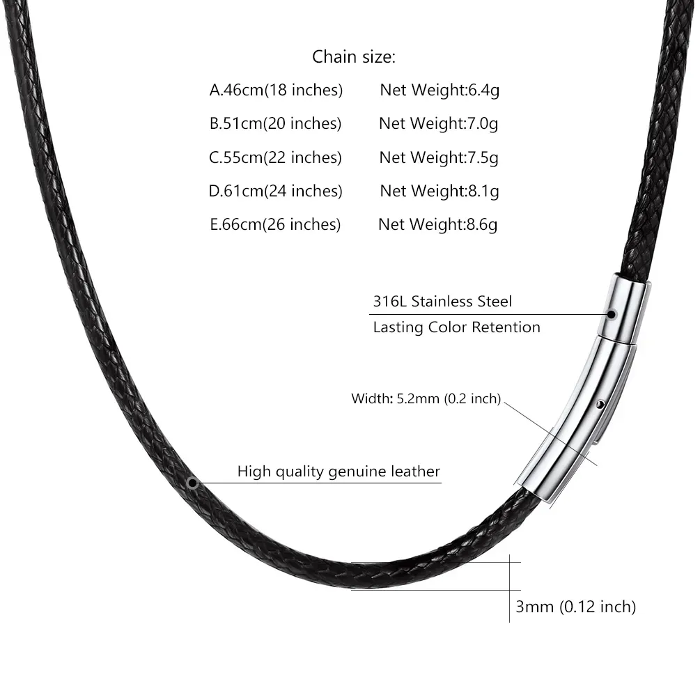 Collier Personnalisé en Cuir Imperméable avec Chaîne Taille