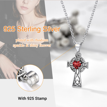 Collier Croix en Argent Sterling avec Pierre de Naissance pour Femme Détail