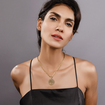 Collier Arbre de Vie en Acier Inoxydable avec Pierres Colorées Or