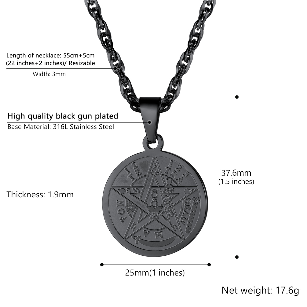 Collier Pentagramme Plaqué avec Pendentif Wiccan Païen Gravé Taille
