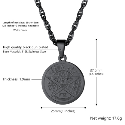 Collier Pentagramme Plaqué avec Pendentif Wiccan Païen Gravé Taille