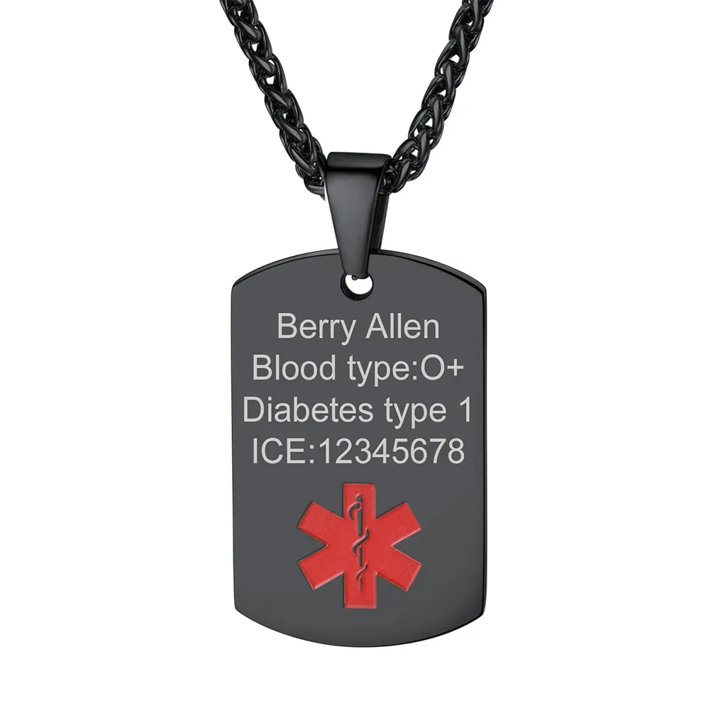 Collier Médical Personnalisé avec Plaque d’Identité Noir