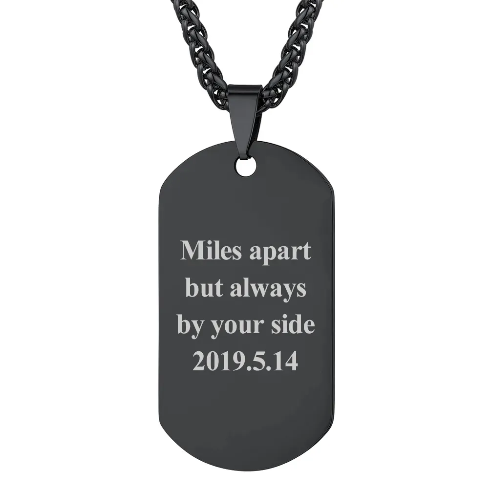 Collier Plaque Militaire Personnalisé Gravé Recto-Verso Noir