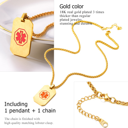 Collier Médical Personnalisé avec Gravure ID d'Urgence en Acier Inoxydable Détail
