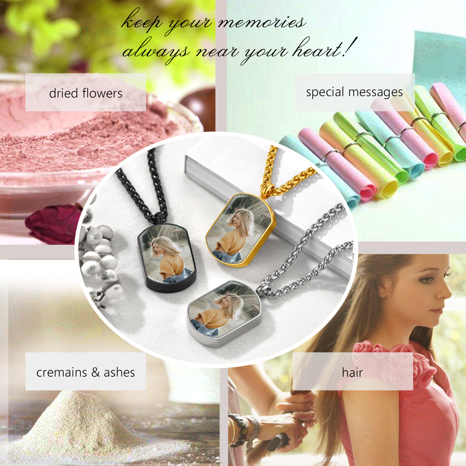 Collier Urne  avec Gravure Photo pour Cendres