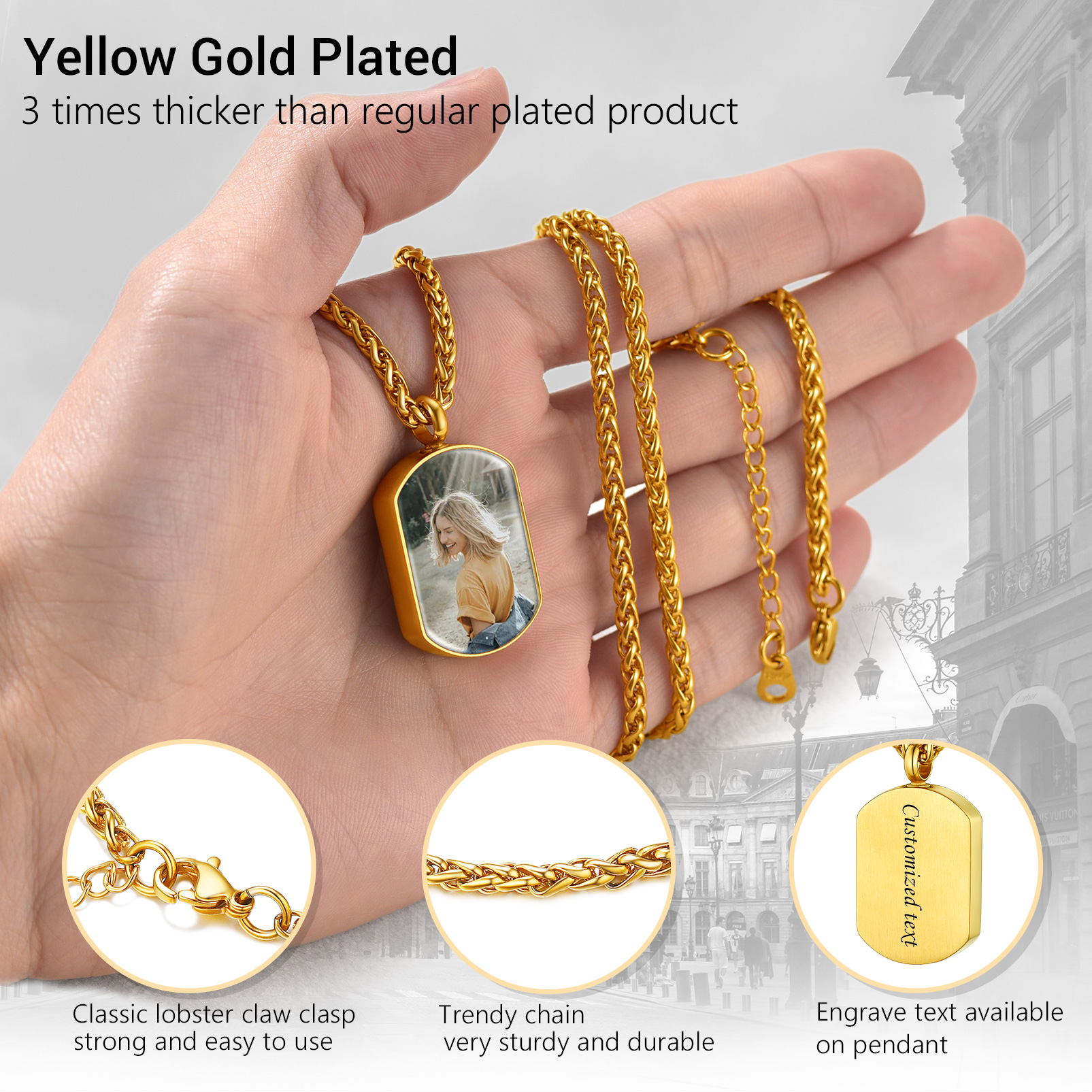 Collier Urne Personnalisé avec Gravure Photo pour Cendres Or