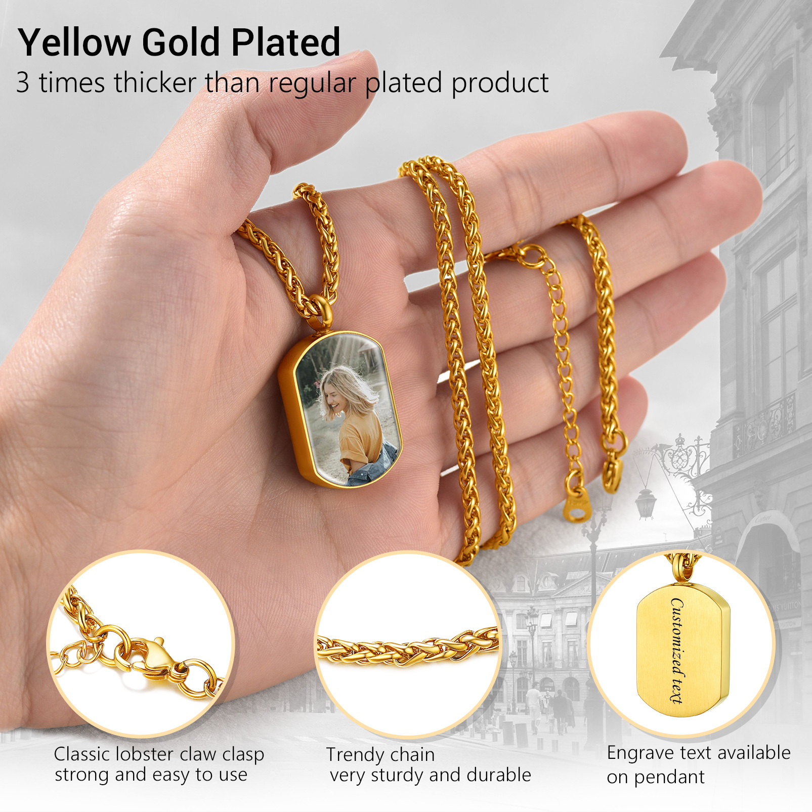 Collier Urne Personnalisé avec Gravure Photo pour Cendres Or