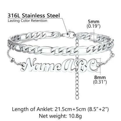 Chevillière Personnalisée Avec Chaîne Figaro Pour Femme Taille