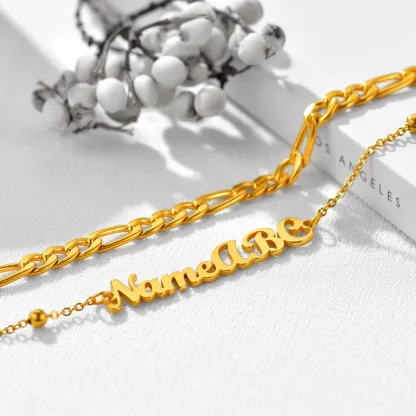 Chevillière Personnalisée Avec Chaîne Figaro Pour Femme Or