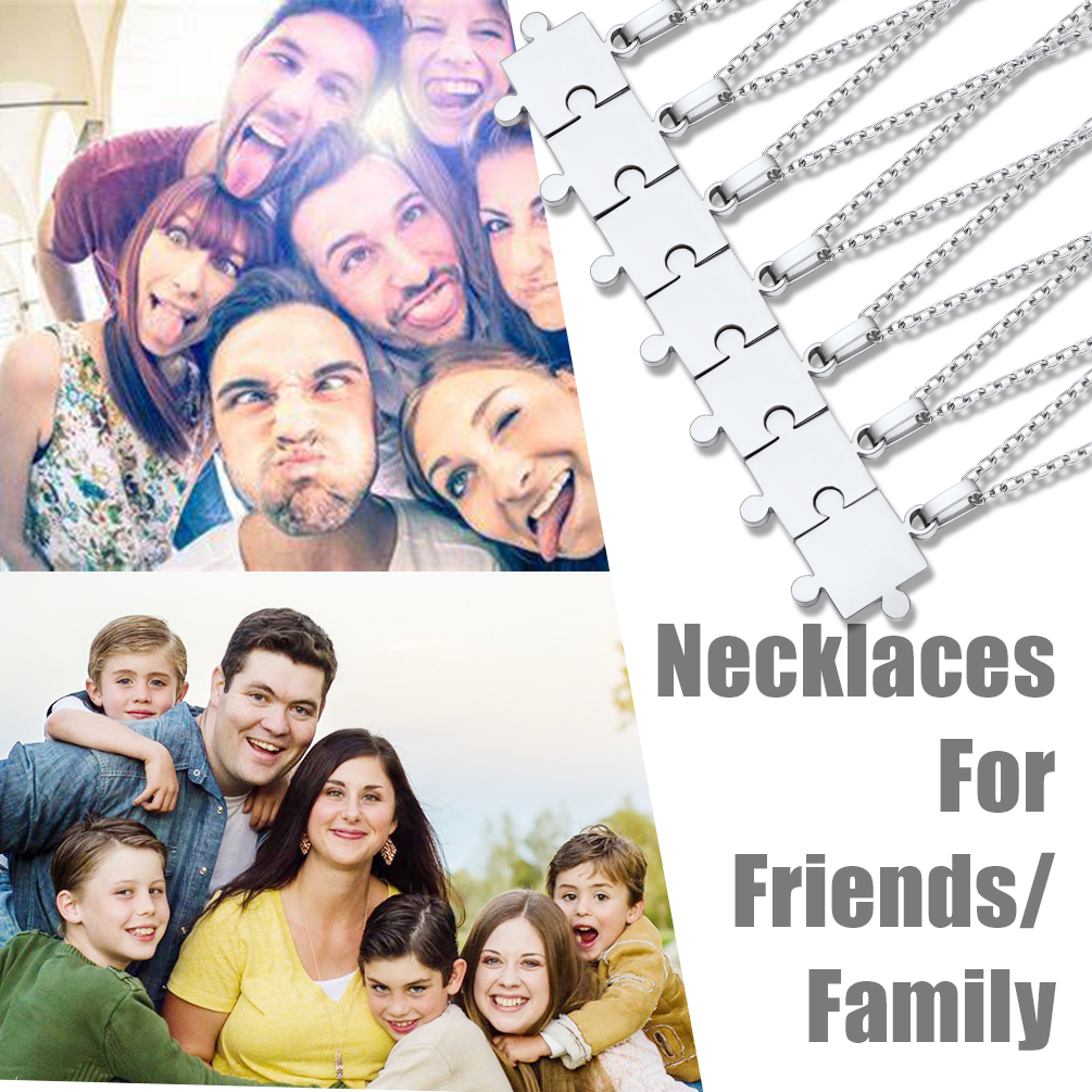 Collier Puzzle 7 Pièces Gravé en Acier Inoxydable pour Amis Scène