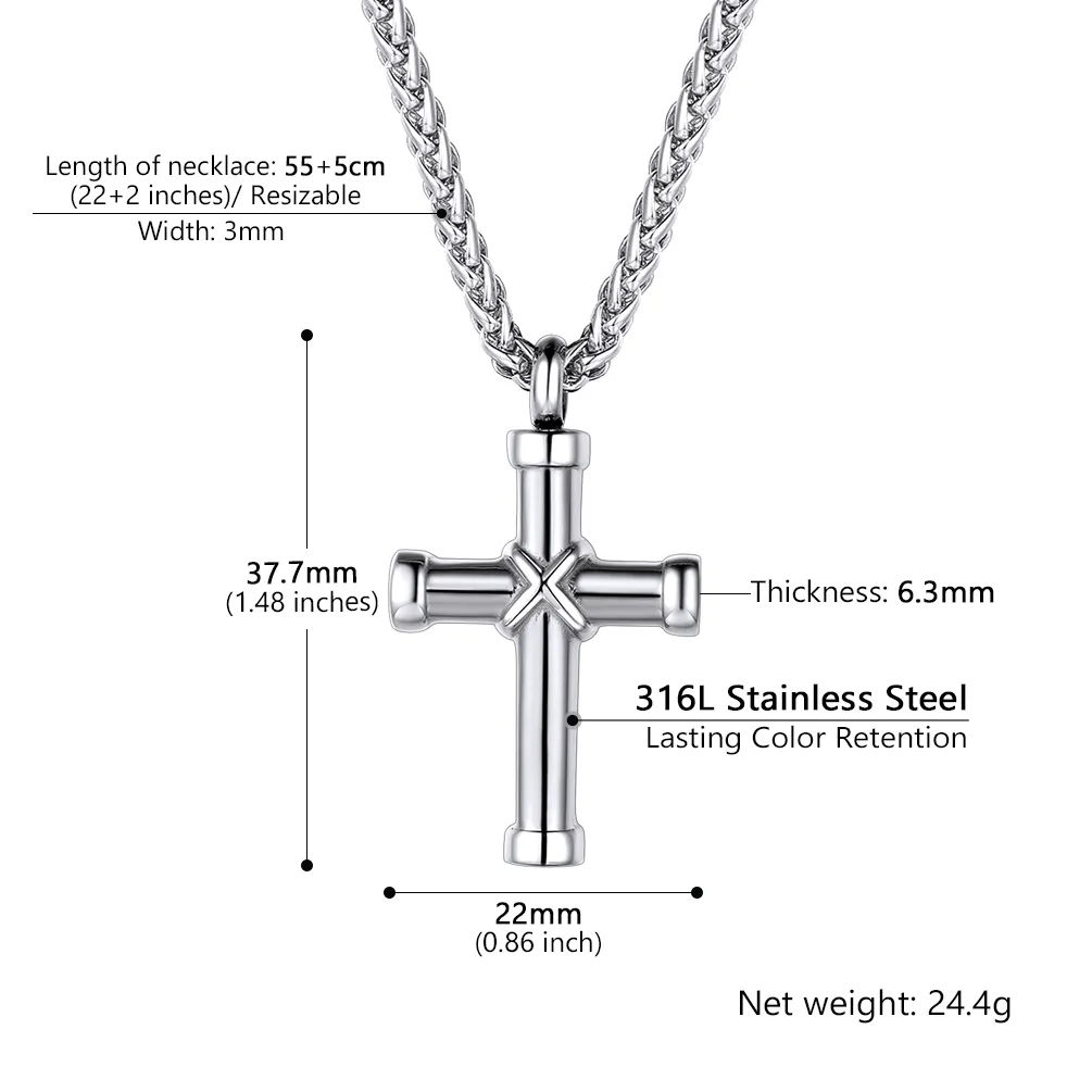 Collier Urne Croix pour Cendres et Pendentif Commémoratif Gravé Taille