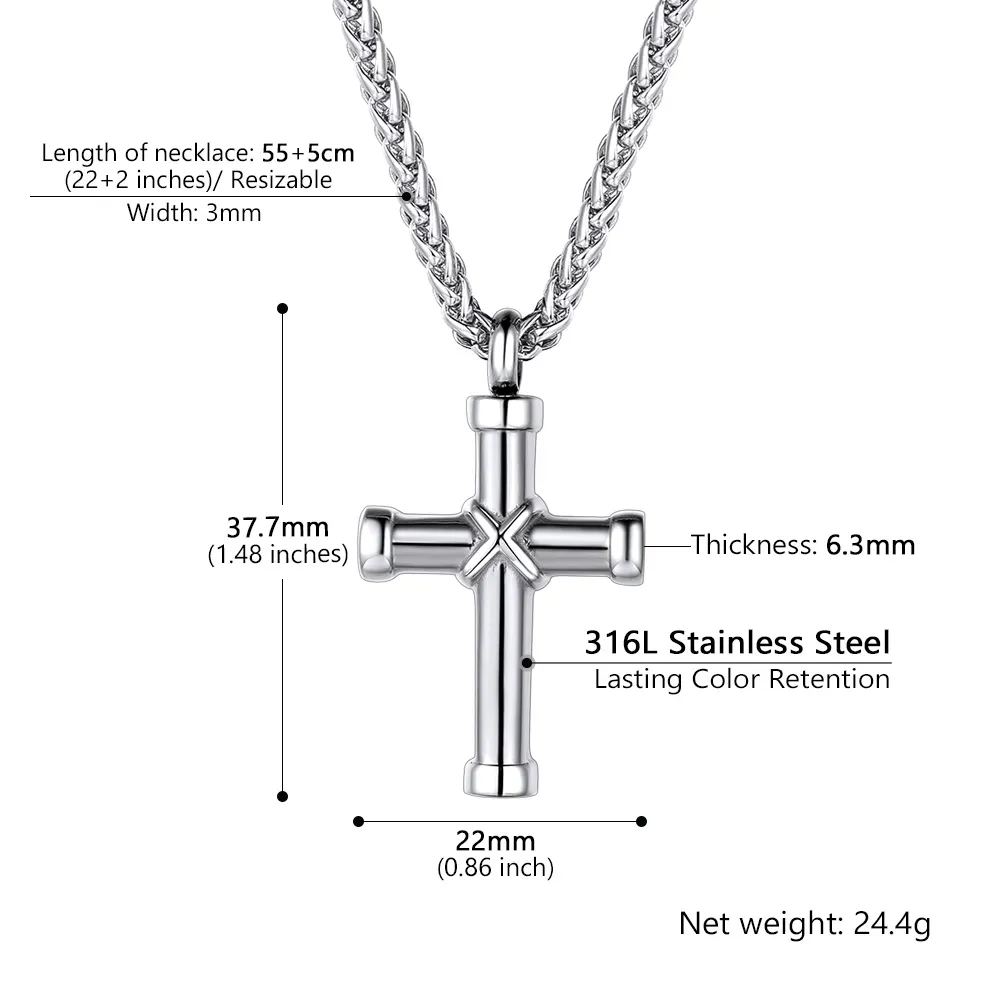 Collier Urne Croix pour Cendres et Pendentif Commémoratif Gravé Taille