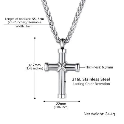 Collier Urne Croix pour Cendres et Pendentif Commémoratif Gravé Taille