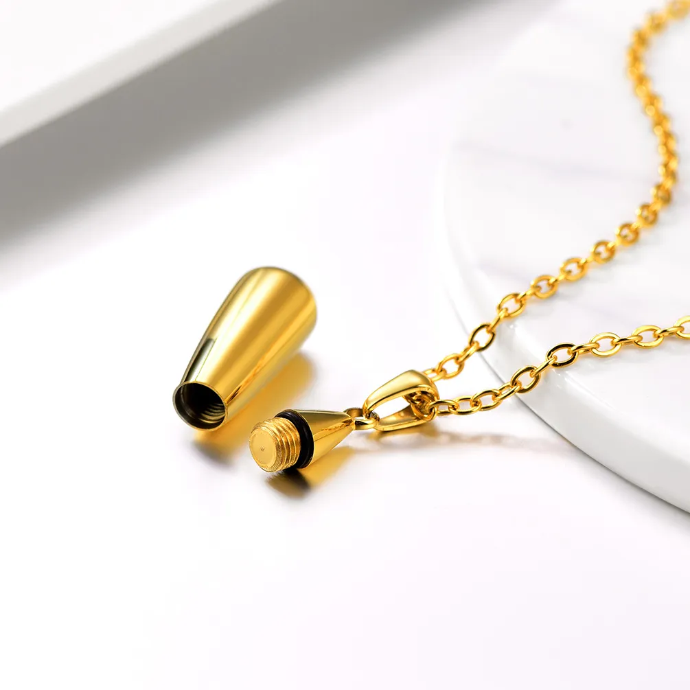 Collier Urne Personnalisé en Forme de Goutte pour Cendres Or