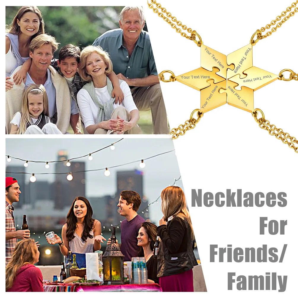 Collier Pendentif Puzzle 6 Pièces Personnalisé avec Noms pour Famille