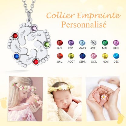 Collier Personnalisé Pieds de Bébé avec Pierres de naissance scene