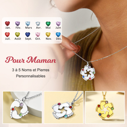 Collier Personnalisé Pieds de Bébé avec 3-5 Pierres de naissance