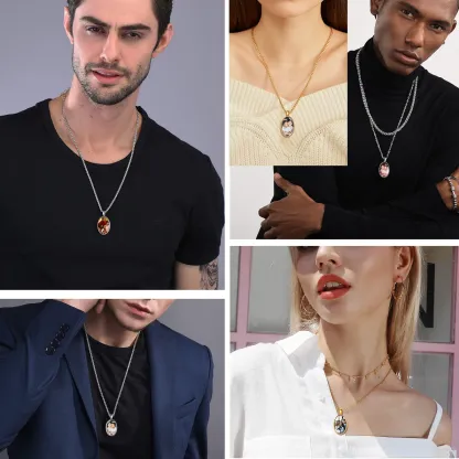 Collier Pendentif Unisexe Ovale avec Photo Gravée Personnalisée 