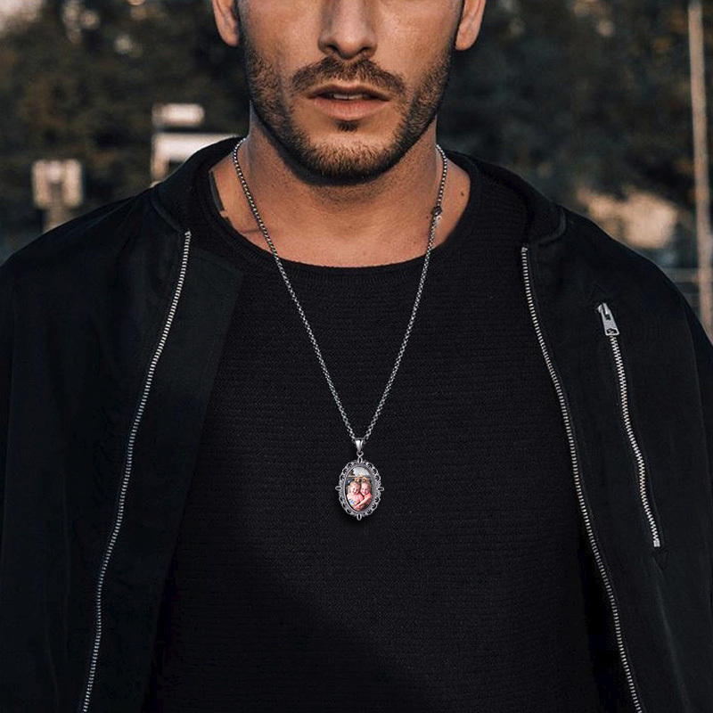 Collier Photo Gravé Personnalisé avec Chaîne en Acier Inoxydable