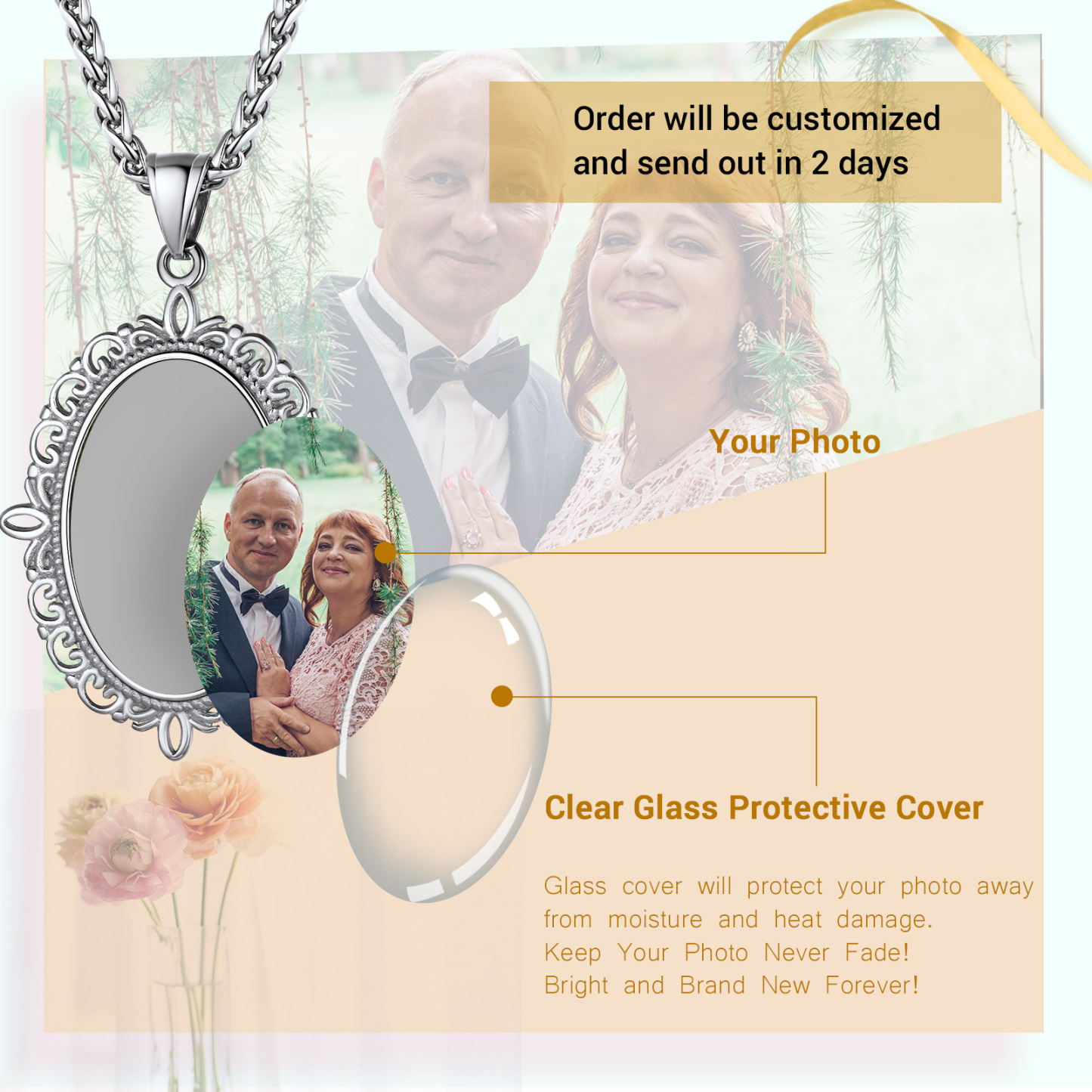 Collier Photo Gravé Personnalisé avec Chaîne en Acier Inoxydable