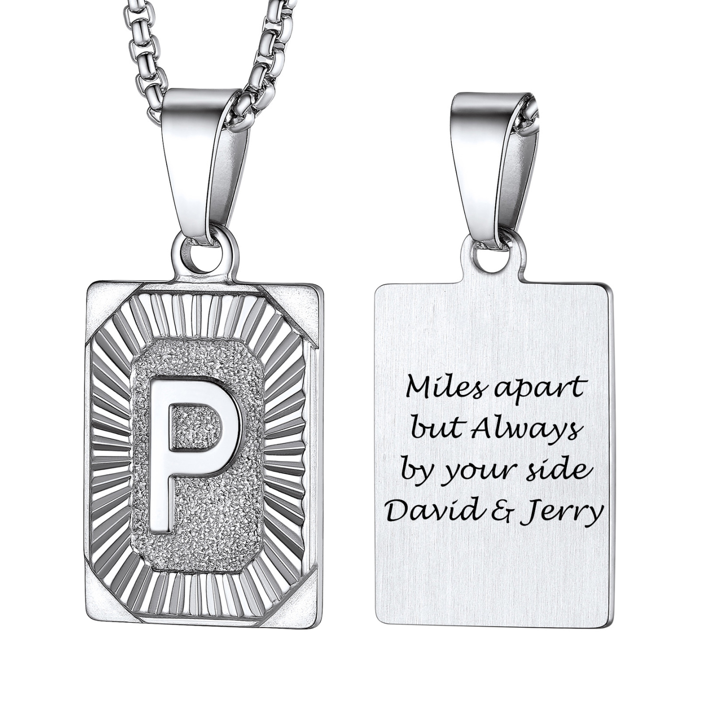 Collier avec Pendentif Médaille Gravée personnalisée pour Homme Argenté P