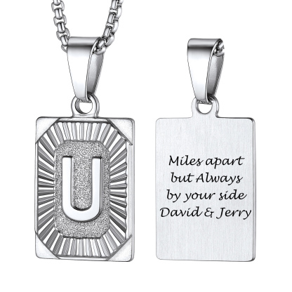 Collier avec Pendentif Médaille Gravée personnalisée pour Homme Argenté U