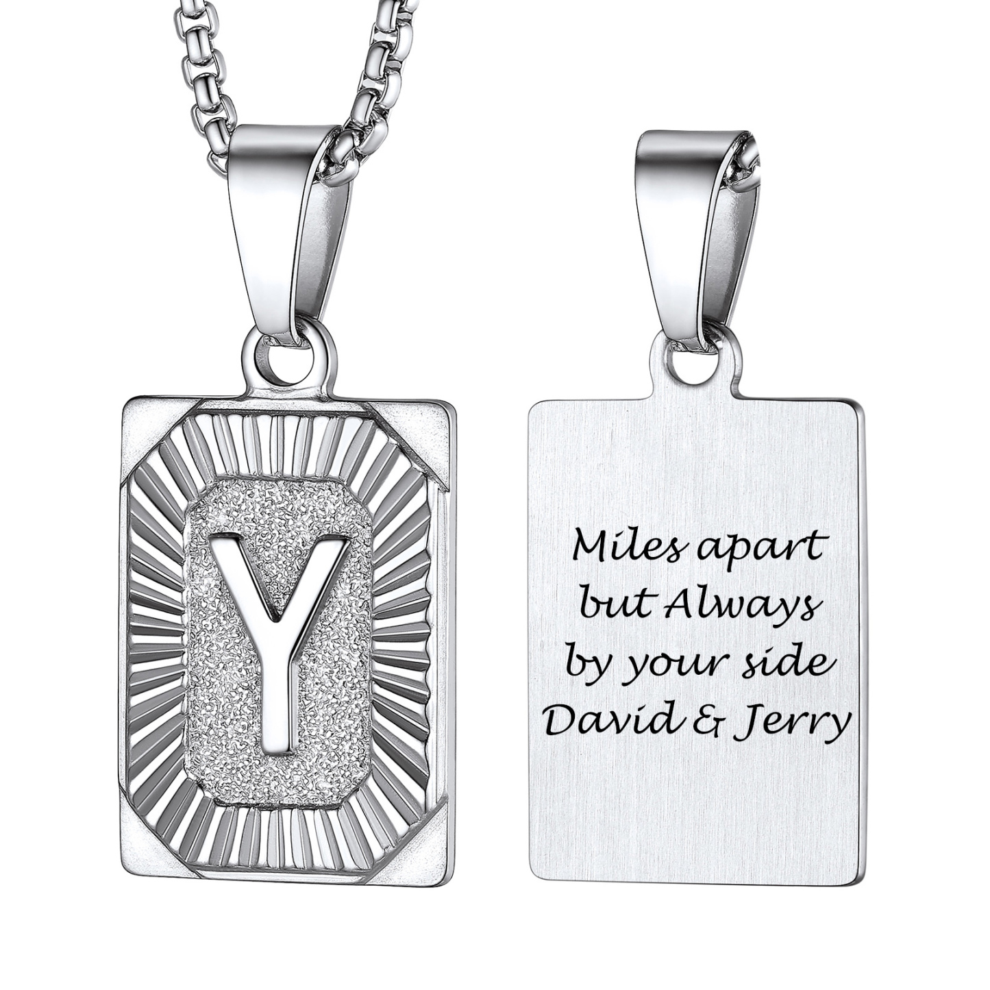 Collier avec Pendentif Médaille Gravée personnalisée pour Homme Argenté Y