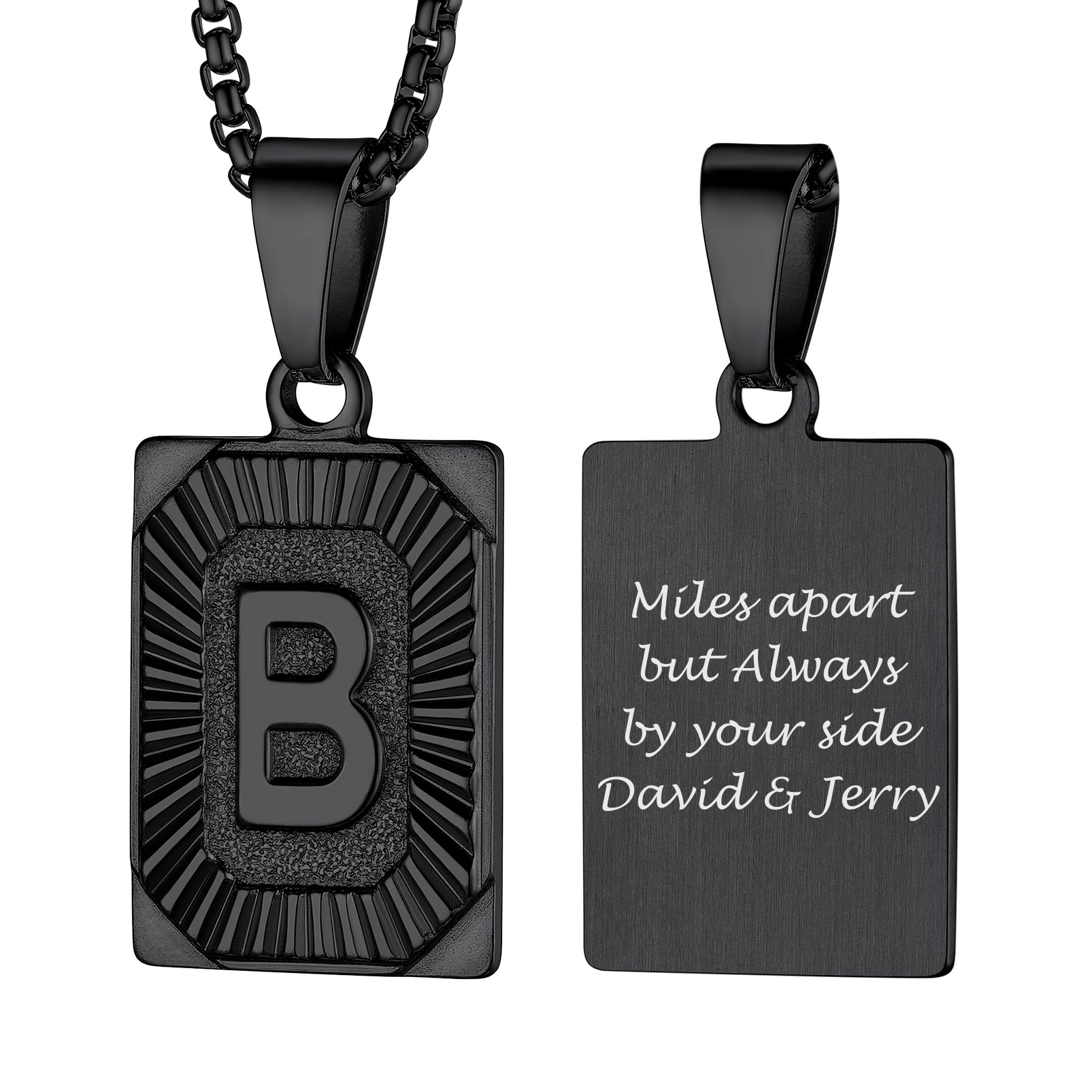 Collier avec Pendentif Médaille Gravée personnalisée pour Homme Noir B