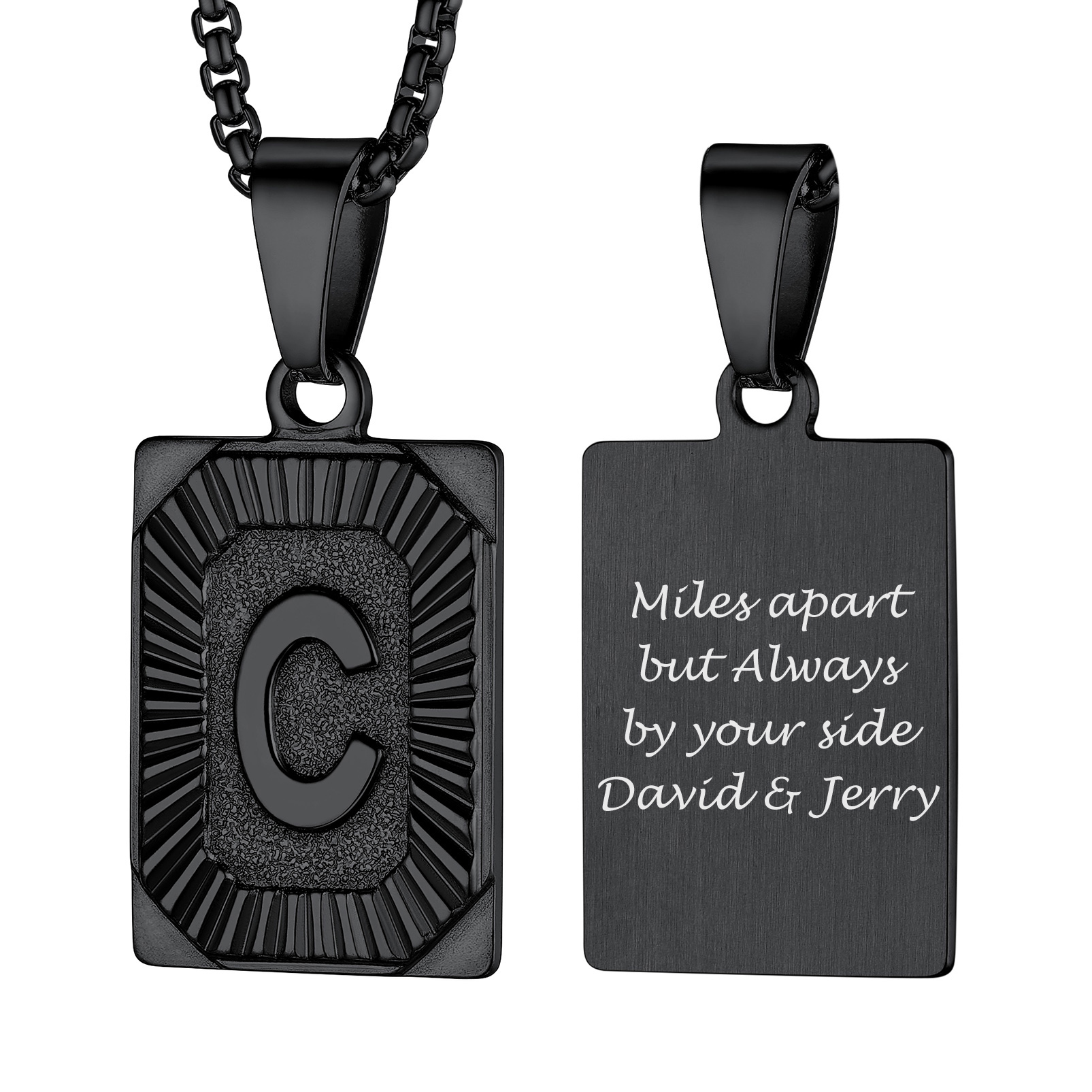 Collier avec Pendentif Médaille Gravée personnalisée pour Homme Noir C