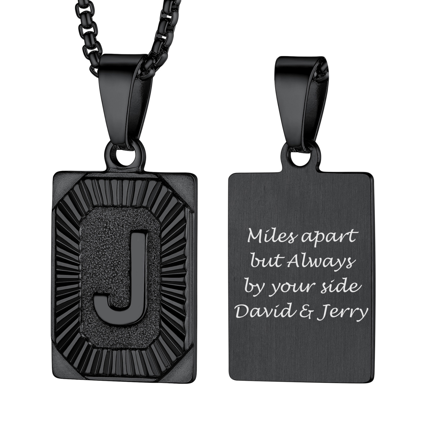 Collier avec Pendentif Médaille Gravée personnalisée pour Homme Noir J