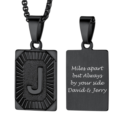 Collier avec Pendentif Médaille Gravée personnalisée pour Homme Noir J