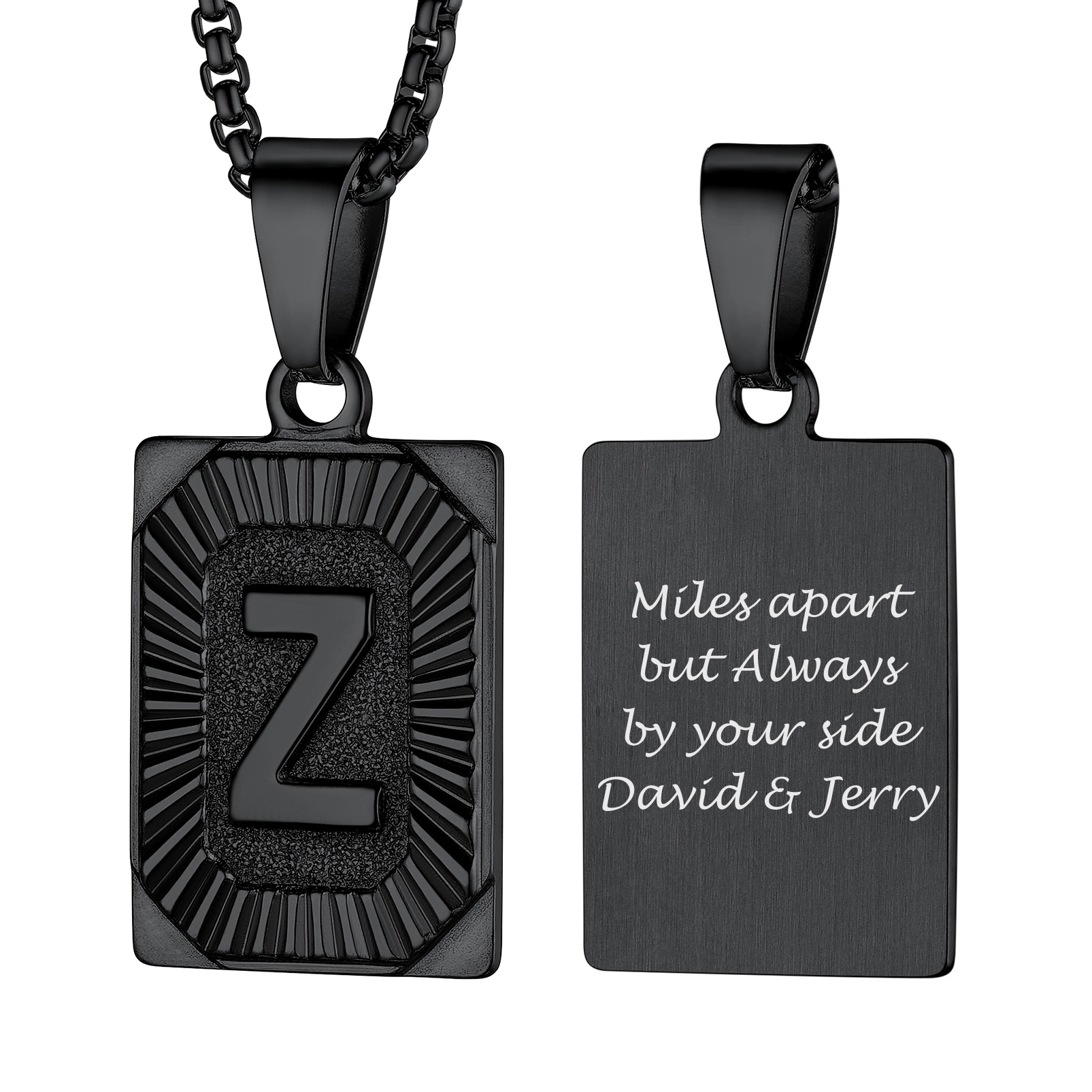 Collier avec Pendentif Médaille Gravée personnalisée pour Homme Noir Z