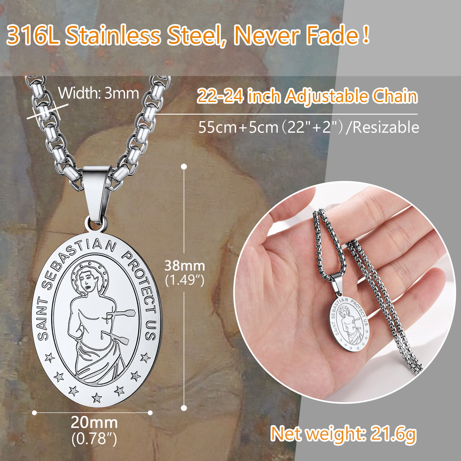 Collier Saint Sébastien Personnalisé avec Gravure de Nom Taille