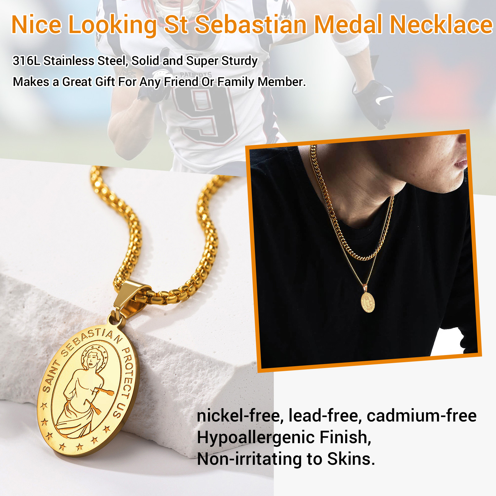 Collier Saint Sébastien Personnalisé avec Gravure de Nom Détail