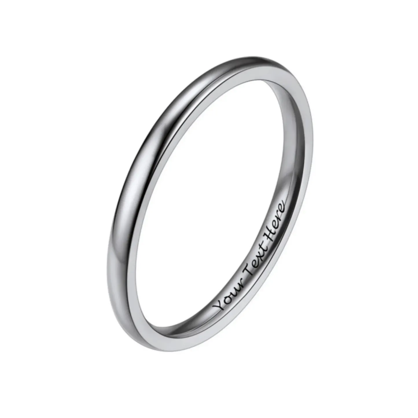 Bague Simple Personnalisée en Acier Inoxydable pour Mariage Argenté