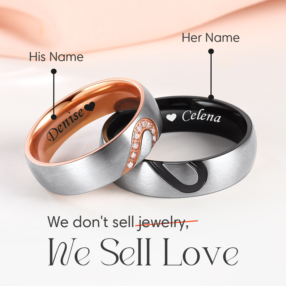 Bagues de Promesse Assorties Personnalisées avec Cœur pour Couples