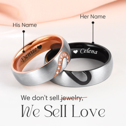 Bagues de Promesse Assorties Personnalisées avec Cœur pour Couples