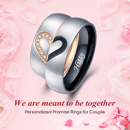 Bagues de Promesse Assorties Personnalisées avec Cœur pour Couple