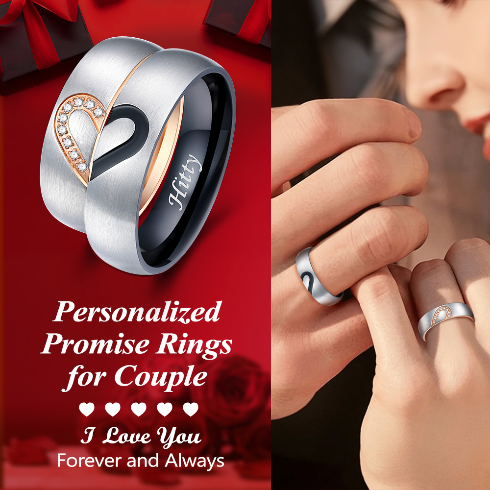 Bagues de Promesse Assorties Personnalisées avec Cœur
