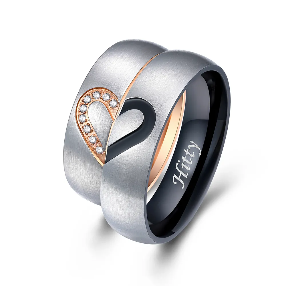 Bagues De Promesse Couple "I Love You" En Acier Inoxydable | Alliance Cœur Assortie Pour Lui Et Elle | Cadeau Saint-Valentin, Anniversaire - 6